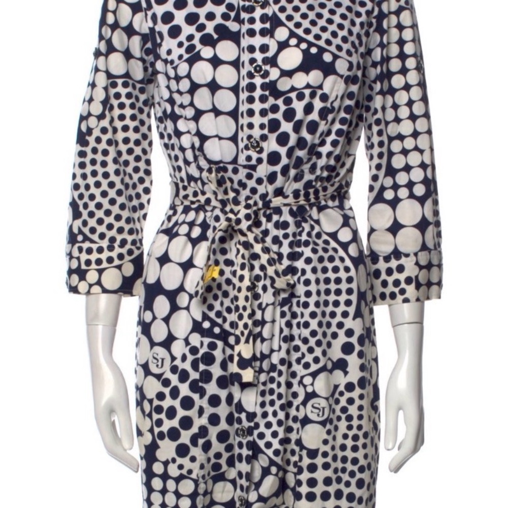 Stylish Navy and White Polka Dot Shirt Dress
